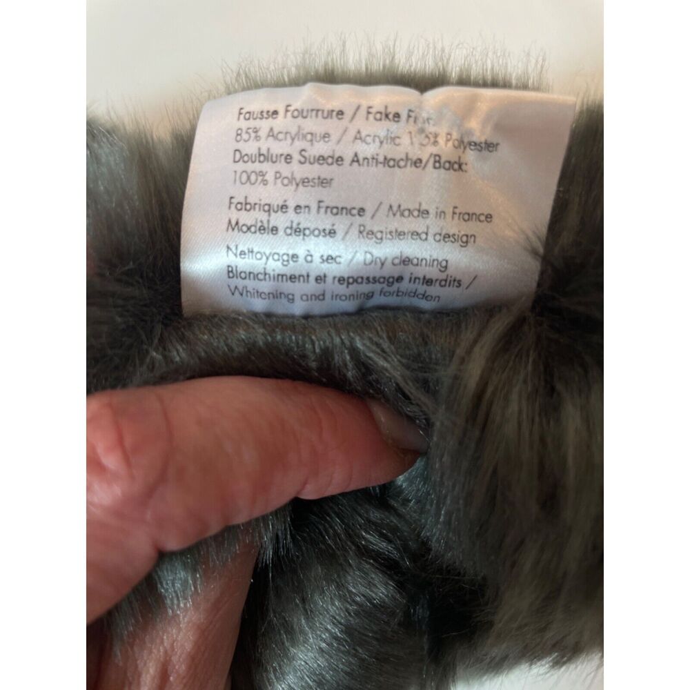 Evelyne Prelonge Faux Fur Scarf Gray Neck Wrap Stole 62" France Luxury Mob Wife - Picture 10 of 13